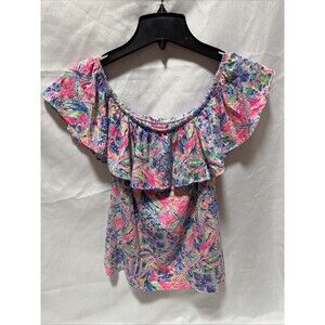Lilly Pulitzer La Fortuna Dancing On Deck Off Shoulder Ruffle Top XS Shirt Top